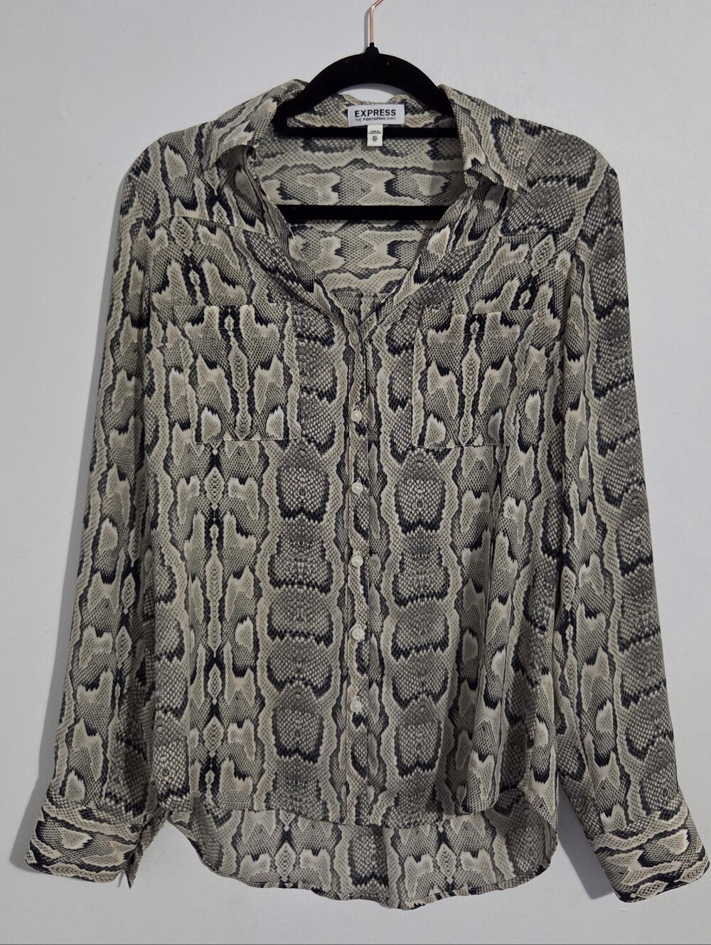 Express Snake-Print Button Down Blouse